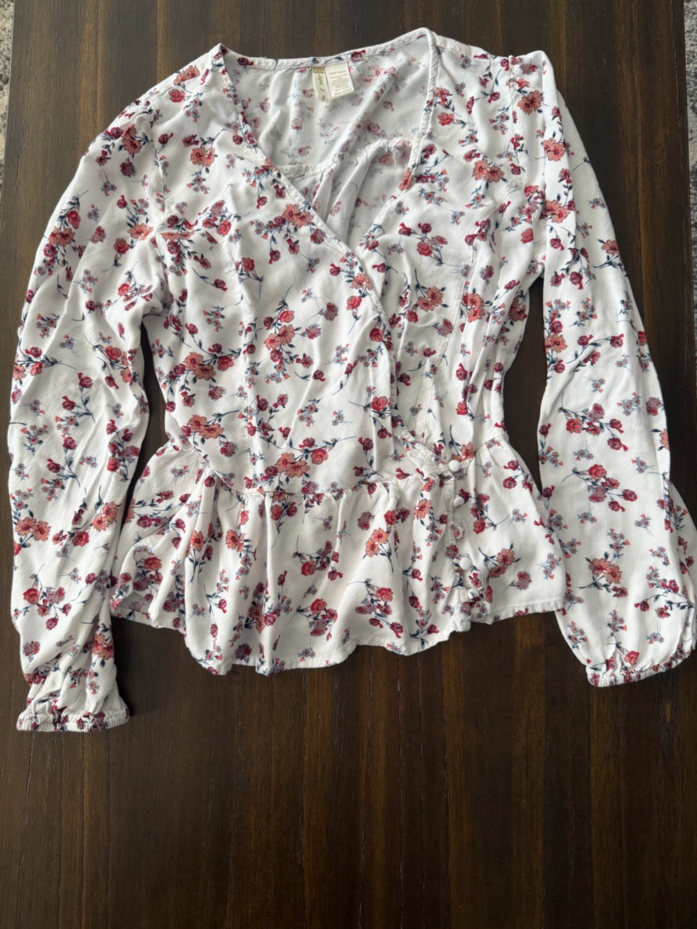 Japna White Floral Wrap Peplum Top with Pink Flowers